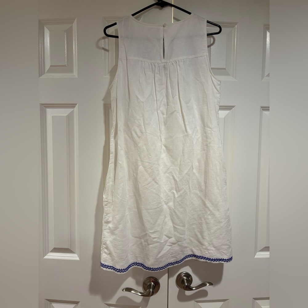 White Sleeveless Shift Dress with Blue Embroidery – Boho Summer Style - Picture 5 of 6